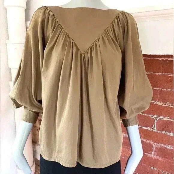 Future Primitive Balloon Sleeve Blouse in Khaki Sustainable - Picture 3 of 13